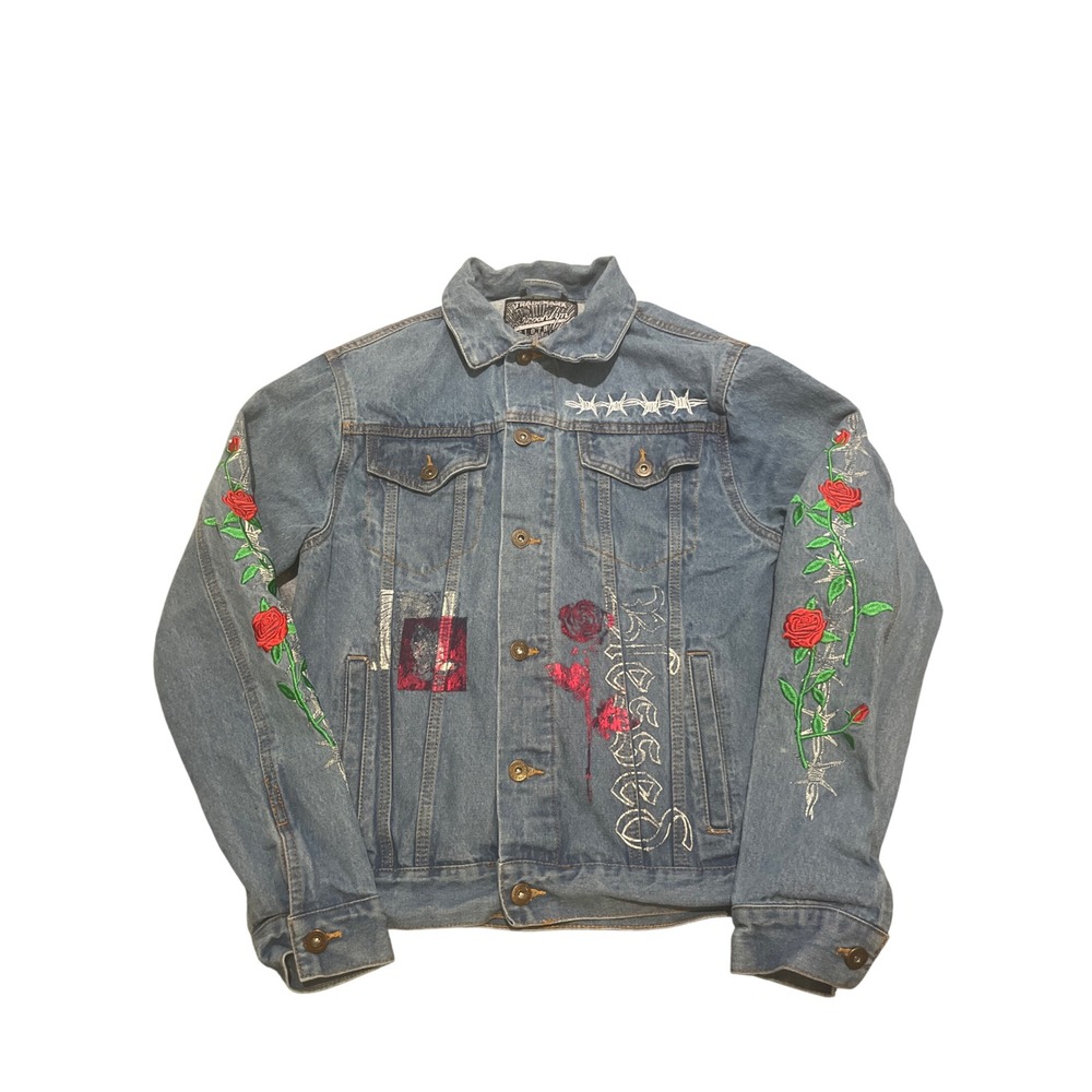 Brooklyn‎ Cloth Denim Jacket Rose Embroidery Size Small Trucker Jean Coat